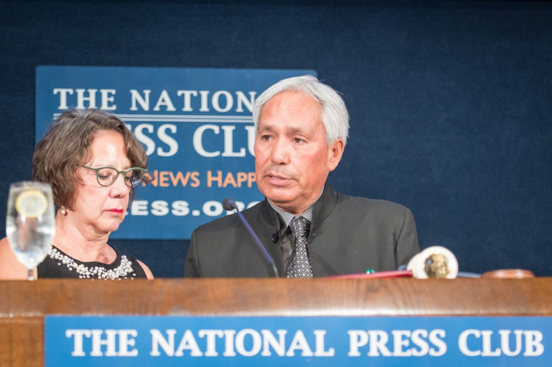 Emilio Gutierrez with Michele Salcedo of the Associated Press at the National Press Club in October. (Noel St. John/National Press Club)